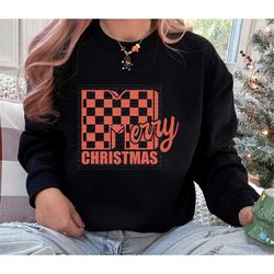 merry christmas sweatshirt, checkered flag sweater, 90's christmas sweatshirt, vintage christmas sweater