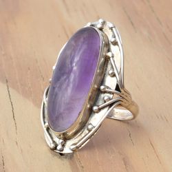 Oval Amethyst Ring, Statement Chunky Ring, Silver & Gemstone Ring, Large Crystal Ring, Sterling Silver Ring Women, Gift