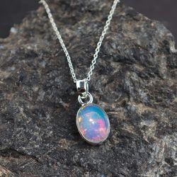 genuine white opal necklace -  opal pendant - dainty necklace