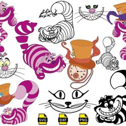 cheshire cat smile svg, alice in wonderland svg, were all mad here png