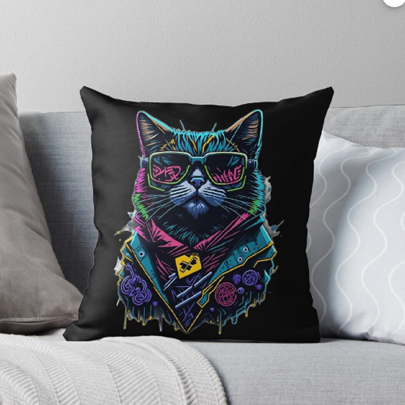 Cat, wearing sunglass, hip hop. Throw Pillow.jpg