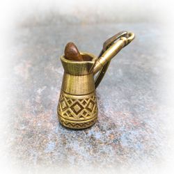 Coffee pot keychain,handmade brass keychain,coffee bean keychain,coffee pot brass pendant,gift for coffee lovers,coffee