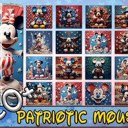 3d 4th of july mouse 20oz tumbler sublimation designs, 3d cartoon 20 oz tumbler png design, skinny tumbler wrap, instant