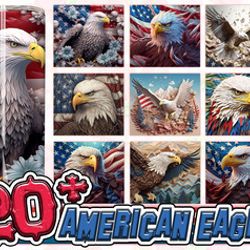 3d 4th of july eagle 20 oz skinny tumbler sublimation design, 3d bald eagle 20 oz skinny tumbler design png, digital dow