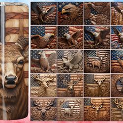 3d patriotic animal plaster cast tumbler design bundle, 3d memorial day 20 oz skinny tumbler design, 20 oz tumbler desig