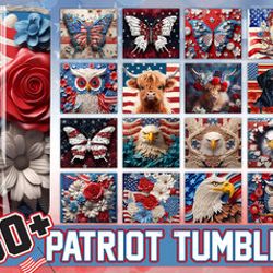4th of july tumbler wrap png bundle, 3d red white blue floral tumbler png, american boots floral png, american eagle png