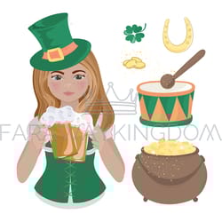 patrick girl saint irish beer holiday vector illustration set