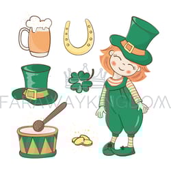 patrick holiday red haired leprechaun vector illustration set