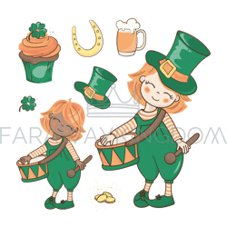 PATRICK MARCH Red Haired Leprechaun Vector Illustration Set