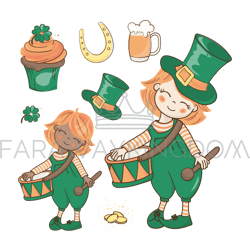 patrick march red haired leprechaun vector illustration set