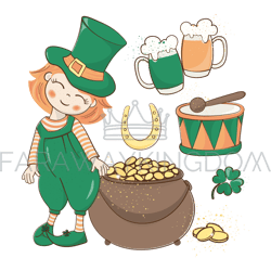 patrick pot saint patrick day cartoon vector illustration set