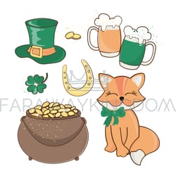 patrick symbols saint patrick day fox vector illustration set