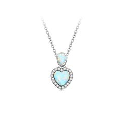 Heart necklace, Sterling silver pendant with synthetic opal, Gift for woman