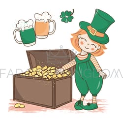 patrick treasure red haired leprechaun vector illustration set