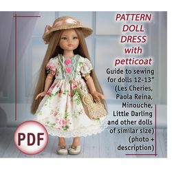 PDF sewing pattern of dress with petticoat for Paola Reina and other similar dolls