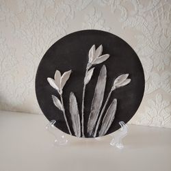 Small black painting with 3D white snowdrops Table decor Floral painting gift Wall decor Table decor Birthday gift