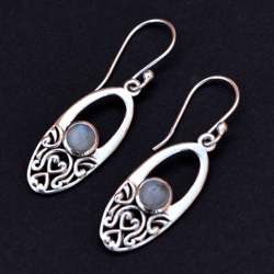Rainbow Moonstone Earrings, Women Silver Earrings, Drop Dangle Gemstone Earrings, Oval Stone Earrings, Handmade Jewelry