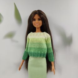 Barbie doll clothes green striped sweater