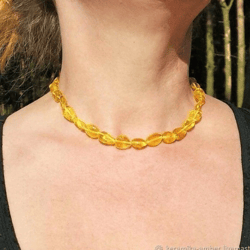 Baltic Amber Choker Necklace Honey Yellow Beads Necklace Short Healing Necklace Amber Jewelry Women Gemstone necklace