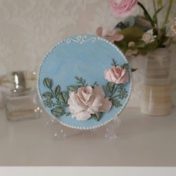 Small painting with 3D pink roses Table decor Floral painting gift Wall decor Table decor Birthday gift