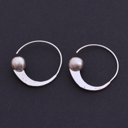 Open Hoop Silver Earrings, Ball Drop Earrings, Spiral Silver Hoop Women Earrings, Huggie Hoop Threader Earrings Handmade