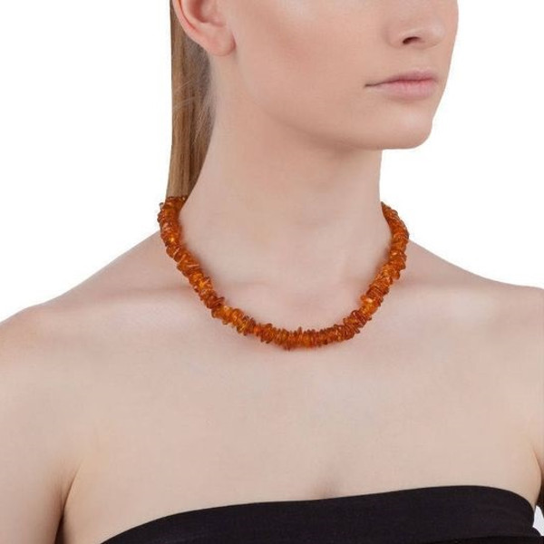 Authentic Baltic Amber Necklace Adult Amber Jewelry for Women Handmade cognac small chips beads necklace custom made to order personal size Authentic natural am