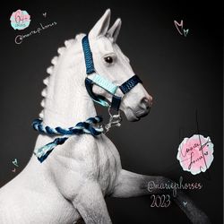 Realistic miniature Schleich model horse tack custom handmade toy accessories halter lead rope MariePHorses bicolor blue