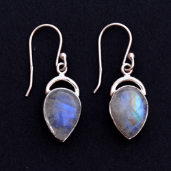 Rainbow Moonstone Earrings Women, Dangle Silver Earrings, Gemstone Drop Earrings, Pear Shape Stone Earrings, Handmade