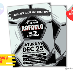 soccer invitation party, football editable printable invitation, canva personalized instant download