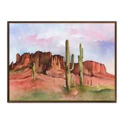 Arizona Painting Desert Art Print Arizona Landscape Watercolor Painting Desert Sunset Wall Art Saguaro Cactus Wall Decor