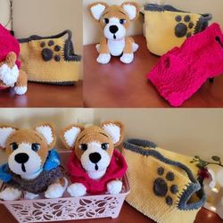 3 Crochet pattern dog jumpsuit bag, Crochet Corgi Puppy, Amigurumi Corgi Dog Puppy, corgi plush, dog toy, plush pattern