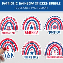 USA Patriotic rainbow sticker bundle. Fourth of July stickers printable