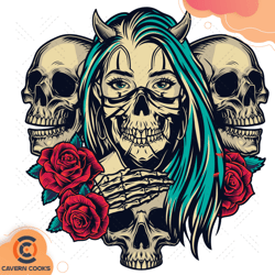 devil girl with skull and rose svg td210510q