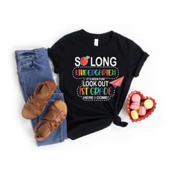 pre-k graduation shirt, so long pr-k it's been fun look out kindergarten here i come tee, pre-school graduation gift, gr