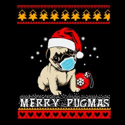 funny christmas  png, merry quarantine christmas png, merry dogmas, christmas pug dog santa hat pajamas matching png