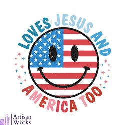 retro usa flag smiley face loves jesus and america too svg