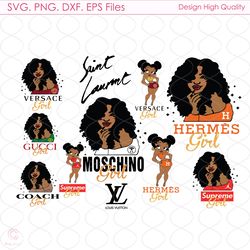 fashion girl bundle svg, moschino girl svg, ysl girl svg, black girl svg