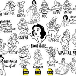 disney princess snow white svg, seven dwarfs svg, png files