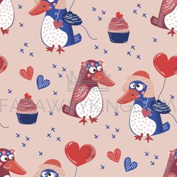 PENGUIN LOVE Valentine Day Seamless Pattern Vector Illustration