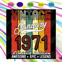 vintage january 1971 limited edition awesome epic legend svg, birthday svg, january 1971 svg, born in january 1971 svg,