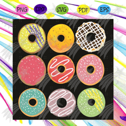 Colorful Assorted Donuts Svg, Trending Svg, Cake Svg, Colorful Donuts Svg, Food Svg, Donuts Birthday Svg, Donuts Wedding