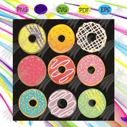colorful assorted donuts svg, trending svg, cake svg, colorful donuts svg, food svg, donuts birthday svg, donuts wedding