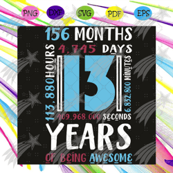 13 years of being awesome svg, 156 months svg, 13th birthday svg, 13 years old svg, 13 years svg, happy 13th birthday sv
