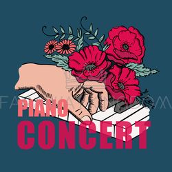 PIANO CONCERT Poster Hand And Flowers Vector Illustration Set