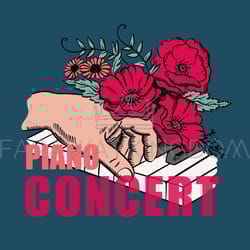 piano concert poster hand and flowers vector illustration set