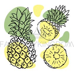 PINEAPPLE Delicious Fruit Sketch Vector Illustration Set
