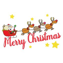 santas sleigh with reindeer christmas image iron on transfer or digital download