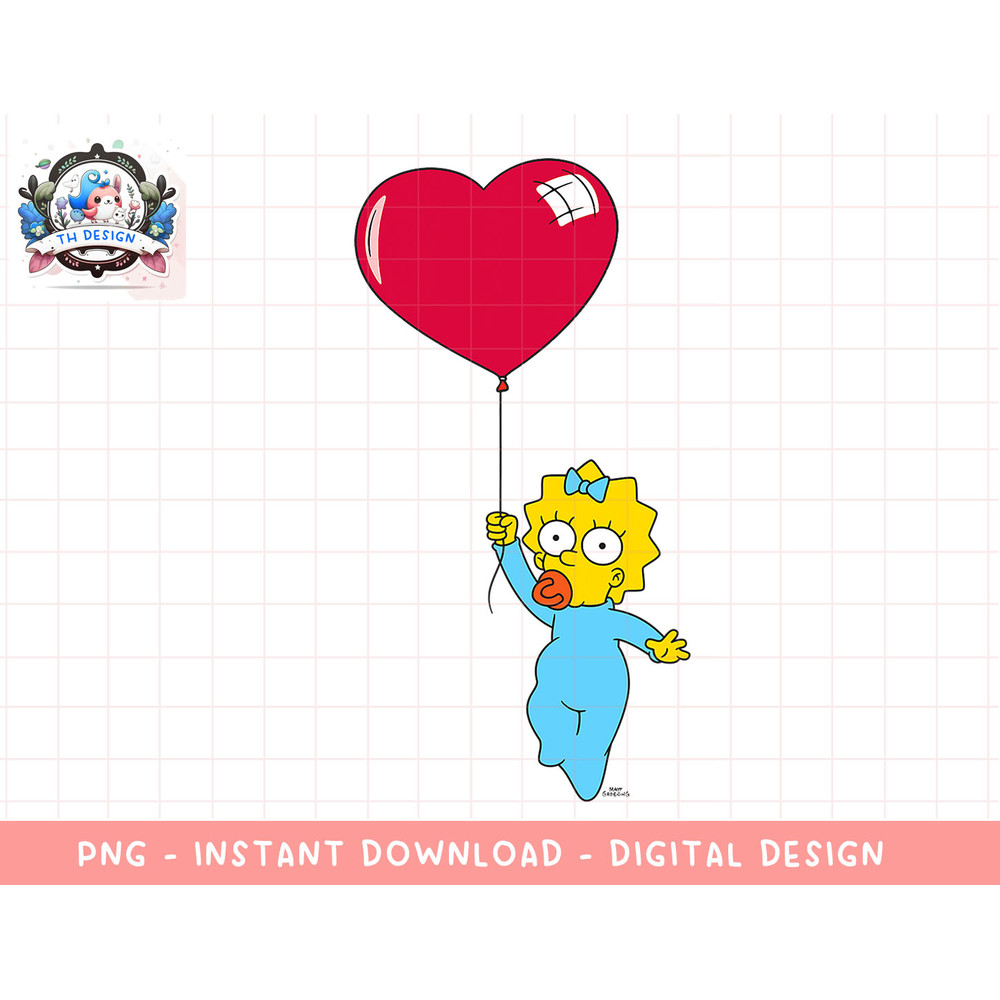 The Simpsons Maggie Heart Balloon Valentines Day png, sublimation.jpg
