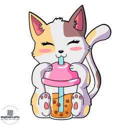 cat boba tea anime kawaii svg, trending svg, neko bubble tea svg