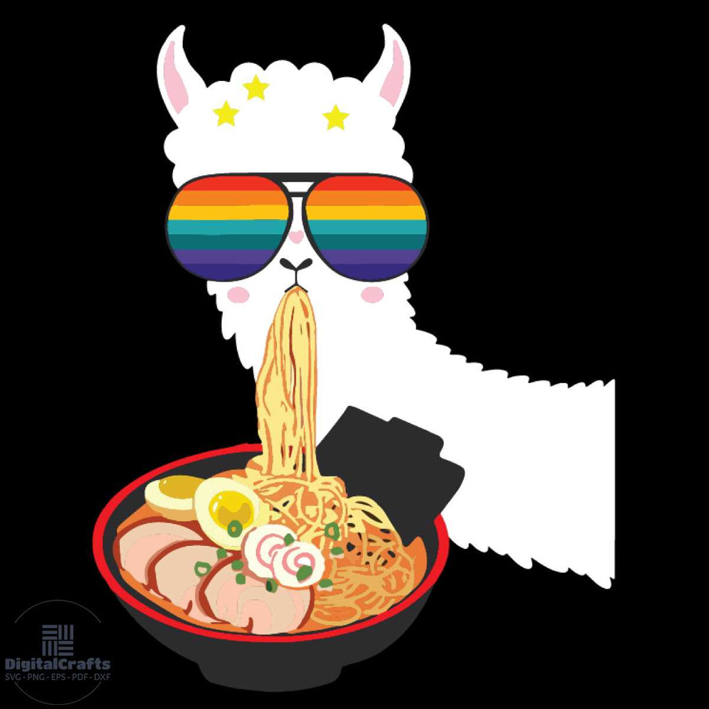 LLama Ramen Japanese Svg Trending Svg Cute LLama Svg LLama with Glasses Svg Rainbow Glasses